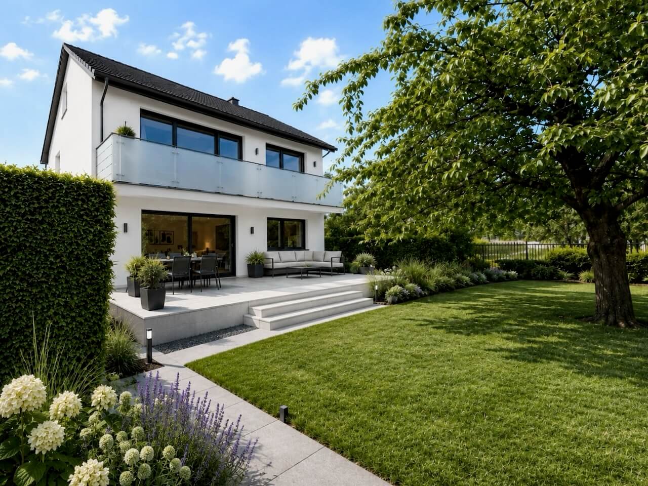 Freistehendes Einfamilienhaus zum Kauf in Unterasbach_Beispielbild Ansicht Gartenseite_Maja Prenzel IMMOBILIEN